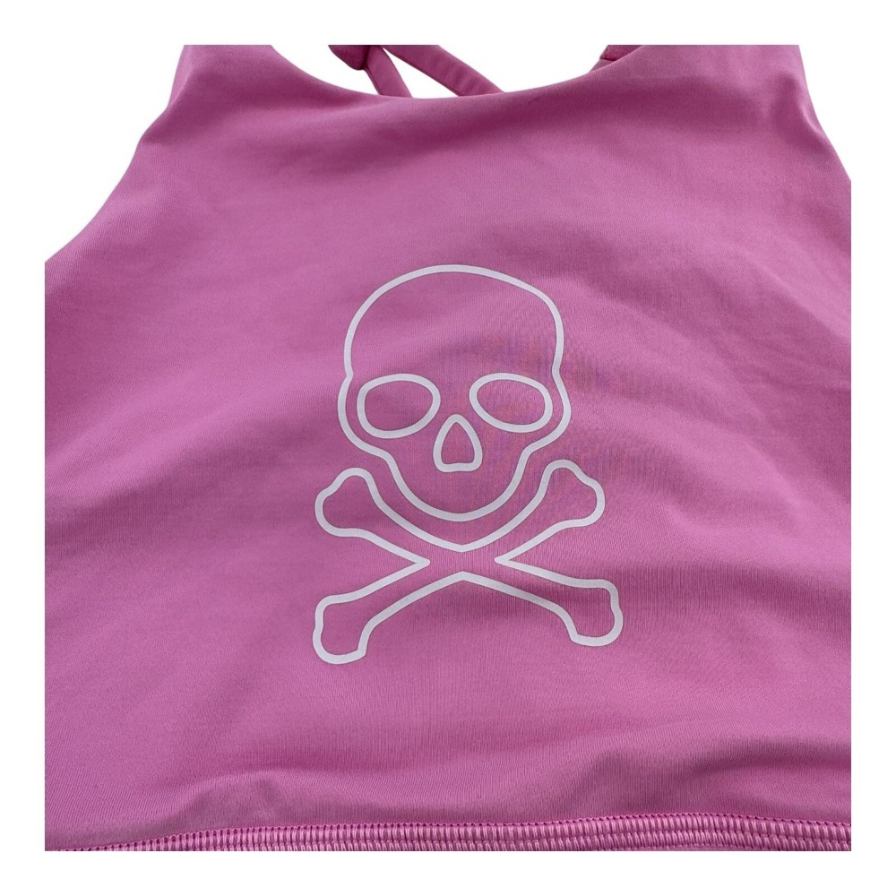 Lululemon Soulcycle NWOT Pink Nylon Elastane Strappy Skull Sports Bra Size 10 - Picture 3 of 5